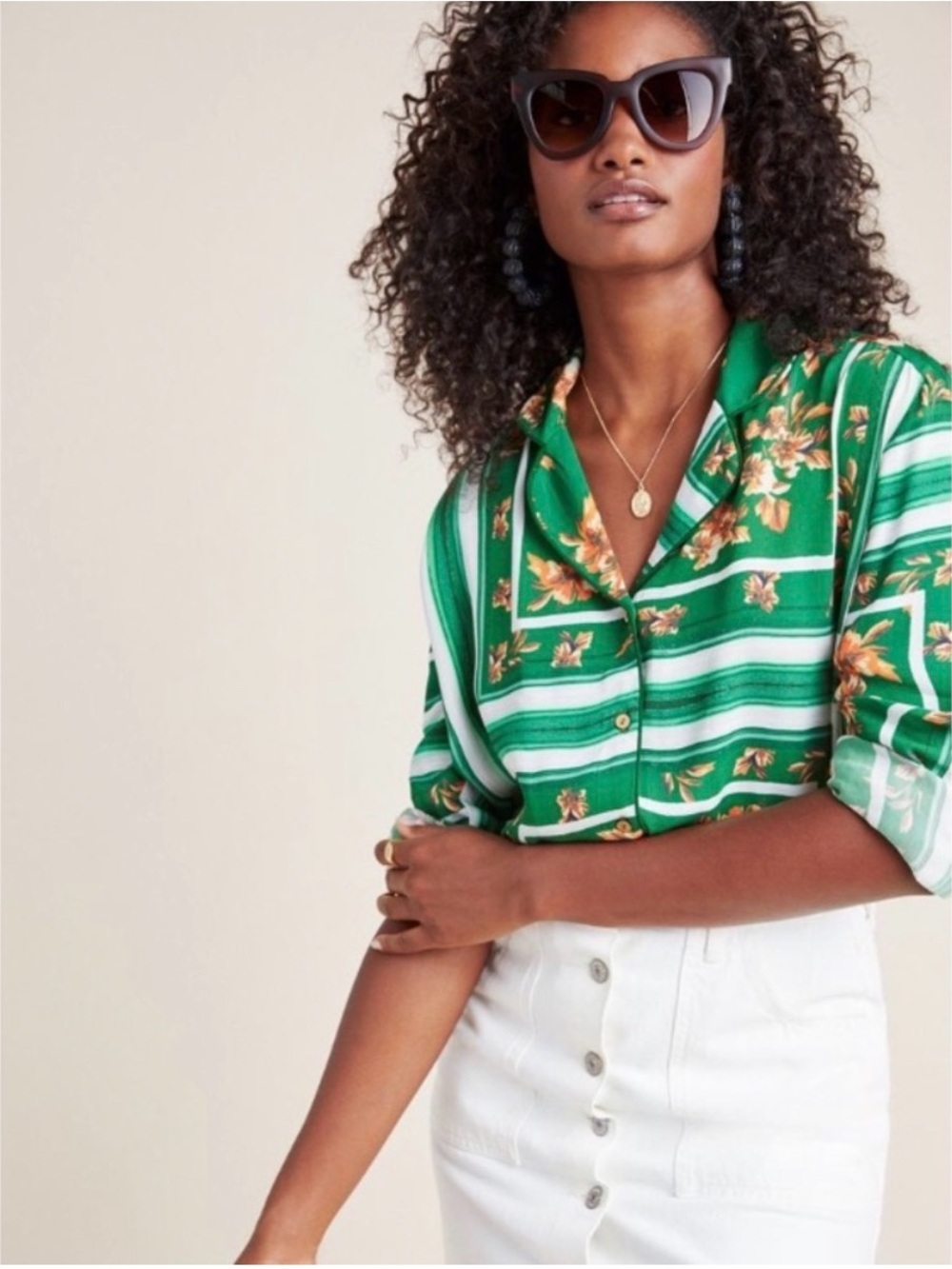Anthropologie Giselle Rdalamal Green Floral Scarf Blouse